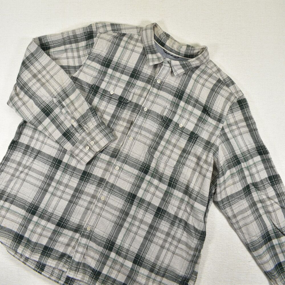 The North Face Mens XXL Plaid Flannel Shirt Long Sleeve Heavyweight Gray White